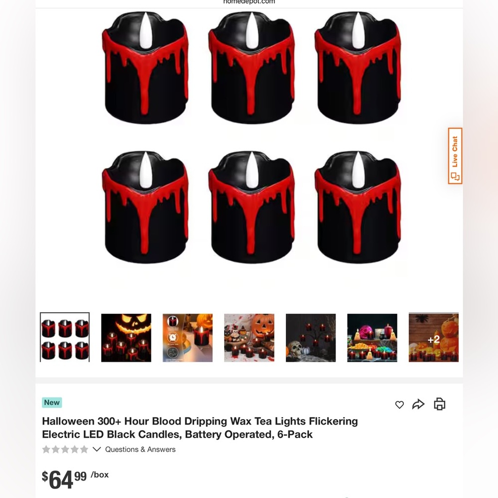 LED Black Candles with Red Dripping Wax, 6-Pack